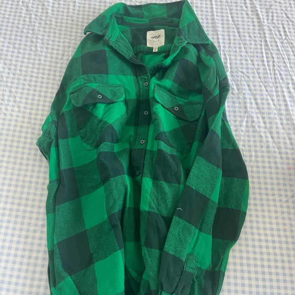 Aerie Green Plaid Button Down Shirt